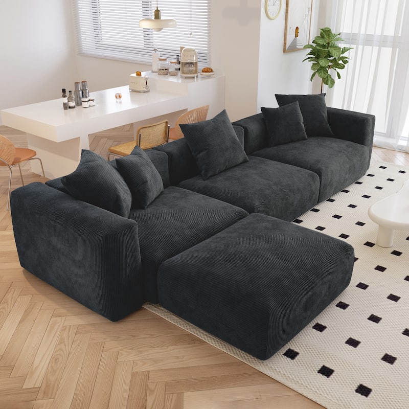 Modern Corduroy Upholstered Sofa, 4-seater, L-Shaped Sectional Sofa