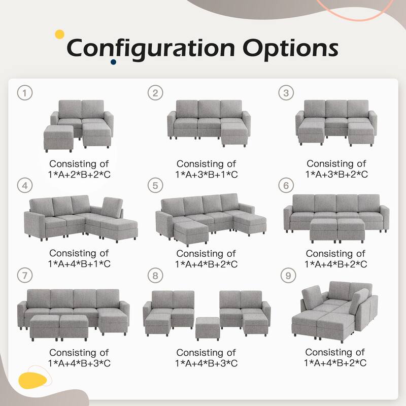 Erommy 6/7-Piece Modular Sectional Sofa – Reversible L-Shaped Couch with Hidden Storage, Space-Saving Living Room Furniture