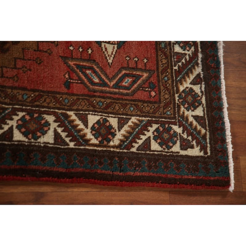 Red Ardebil Persian Vintage Runner Rug Handmade Hallway Wool Carpet - 3'3"x 9'3"