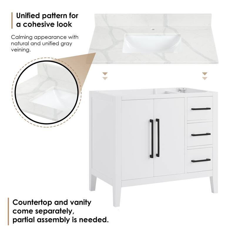 Altair Laurel Bath Vanity with Calacatta White Quartz Stone Countertop without Mirror