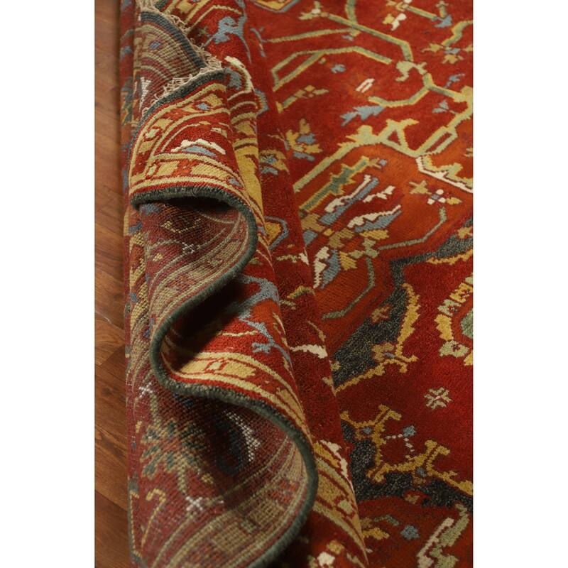 Red Medallion Heriz Serapi Indian Area Rug Hand-Knotted Wool Carpet - 8'8" x 11'9"