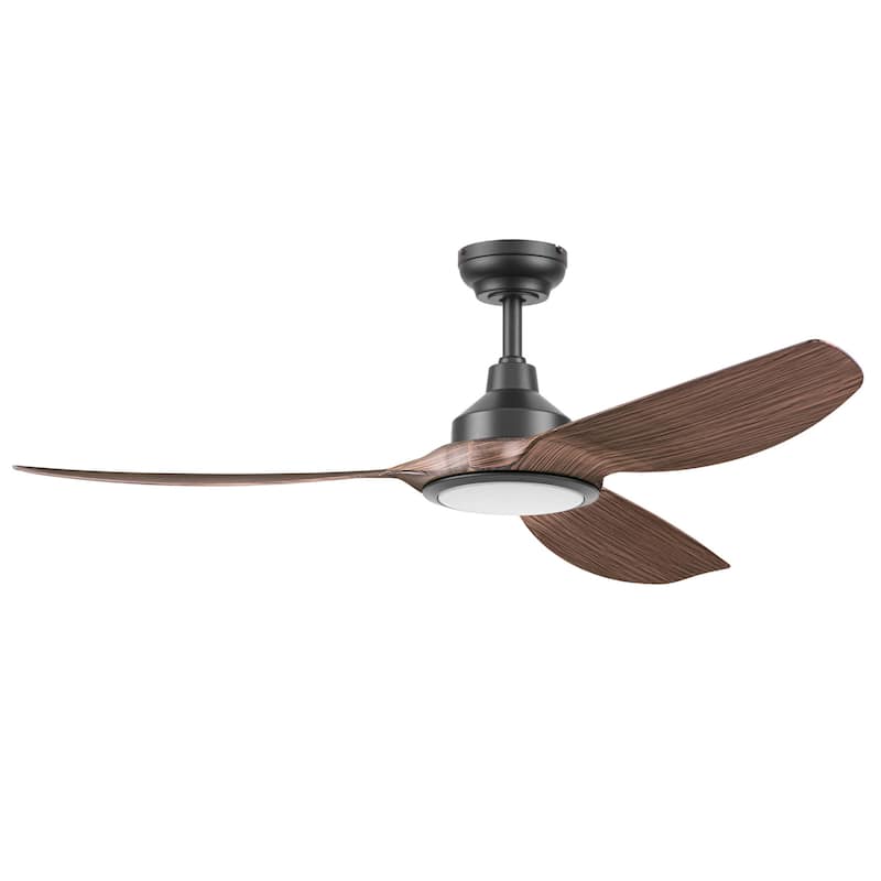 Honeywell "Sirro" 52-Inch Matte Black with Chocolate Auburn Blades Damp Rated Ceiling Fan with Dimmable LED Light