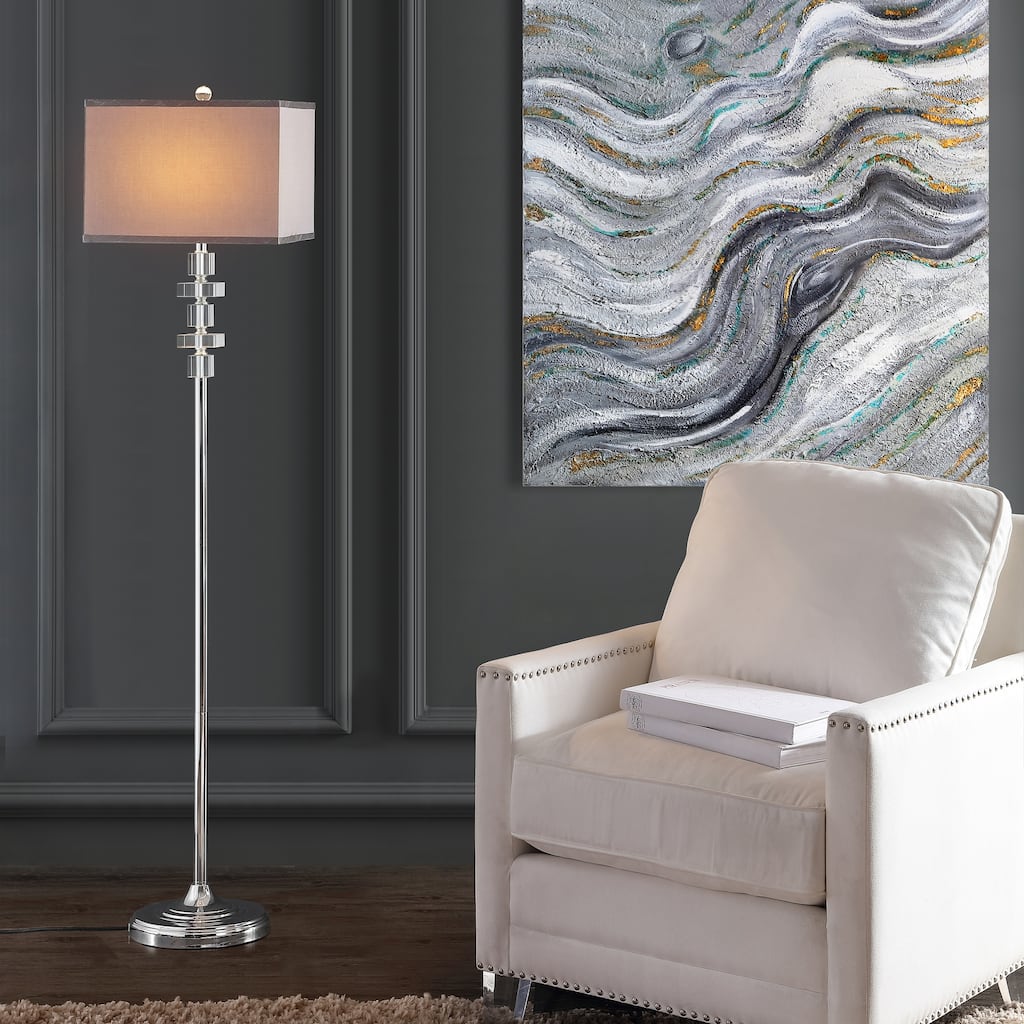 SAFAVIEH Lighting Tamika 60-inch Square Crystal Floor Lamp - 14"x14"x60.5" - Clear/Chrome - 14Wx14Dx61H