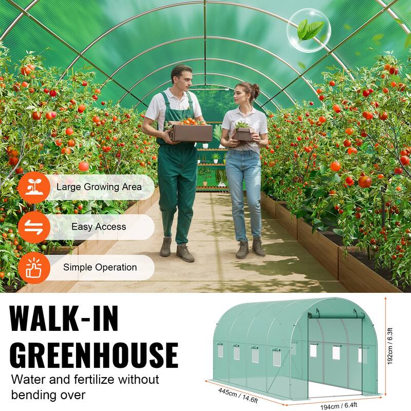 Walk-in Tunnel Greenhouse, Hoop House Greenhouse Tunnel, Plant Hot House with Galvanized Steel Frame, Green PE Cover