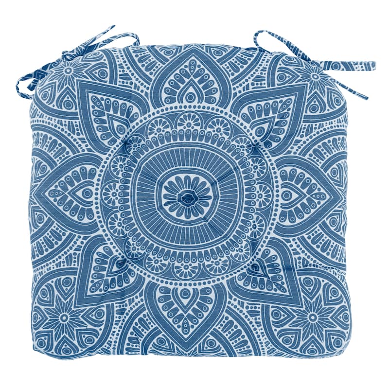 Handmade Cotton Chair Pads Cushion 16" Thick (Set of 2) Chair Pads with Ties - Teal