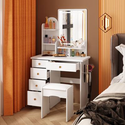Vanity Set with Stool, Lighted Mirror, Outlets,Makeup Table Dressing - 31.5"W