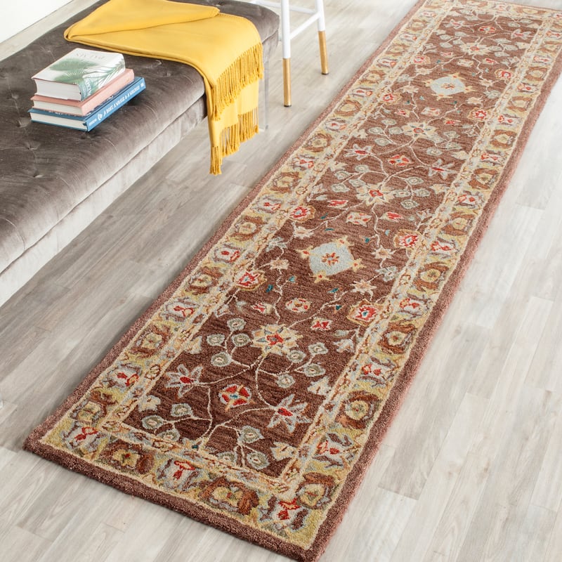 SAFAVIEH Handmade Anatolia Lisann Traditional Oriental Hand-spun Wool Rug - 2'3" x 12' Runner - Brown/Gold