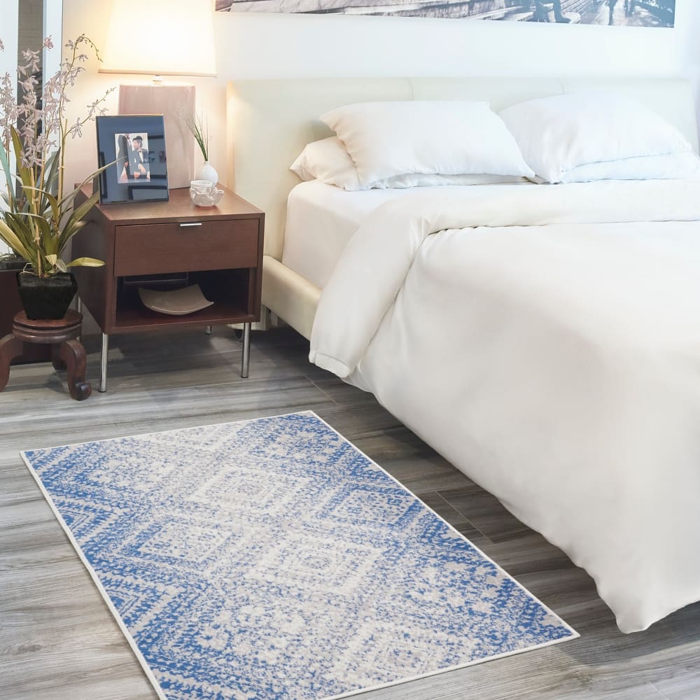 Nourison Whimsicle Boho Distressed Tribal Ivory Blue Area Rug