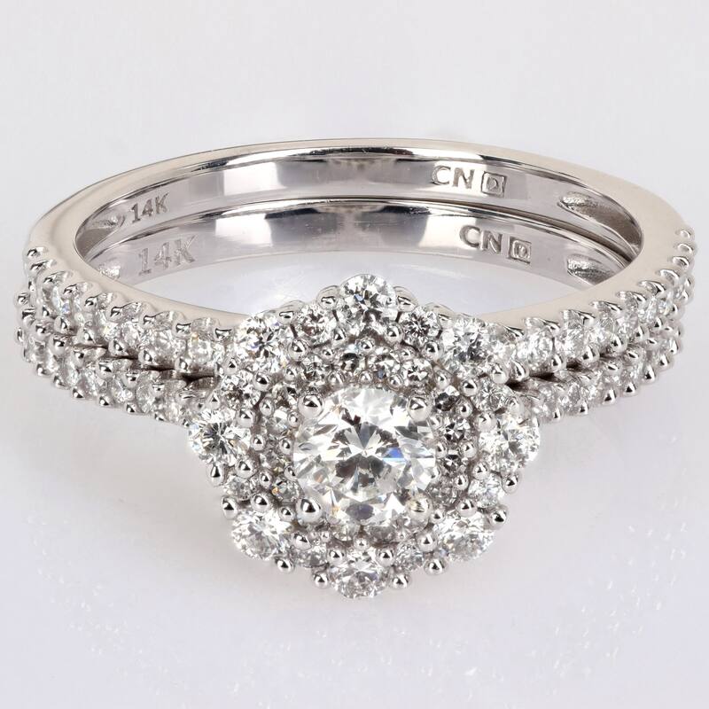 Miadora 1ct TDW Diamond Halo Bridal Ring Set in 14k White Gold