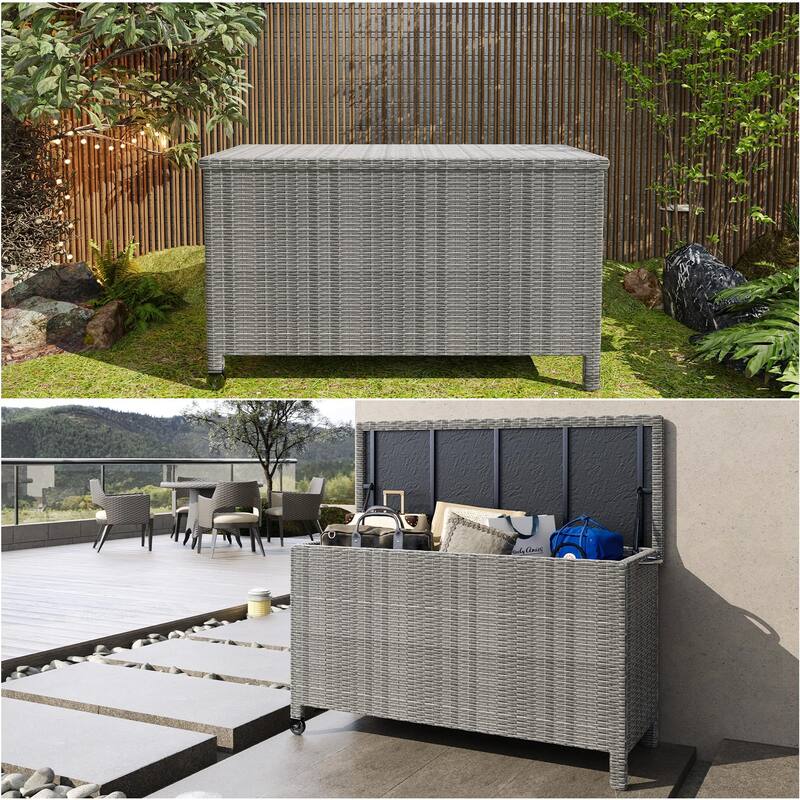 Portable Rattan Outdoor Storage Box Patio Cushion Storage 150 Gallon - 55 "L x 23.5 "W x 31.5 "H