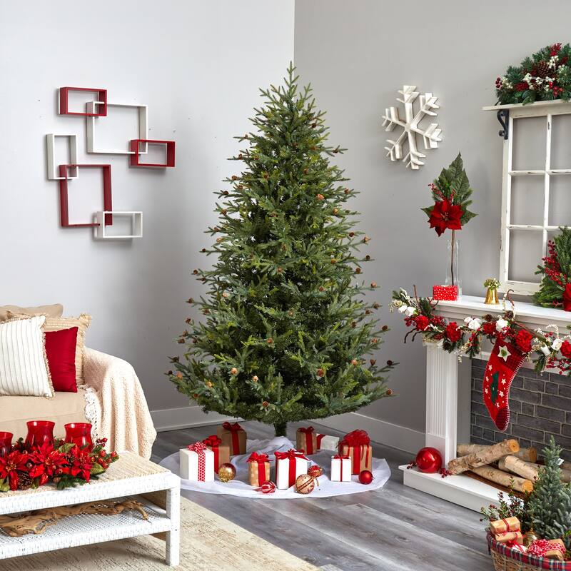 Classic Artificial Christmas Tree 7.5ft with Lights & Pine Cones - 7.5ft.