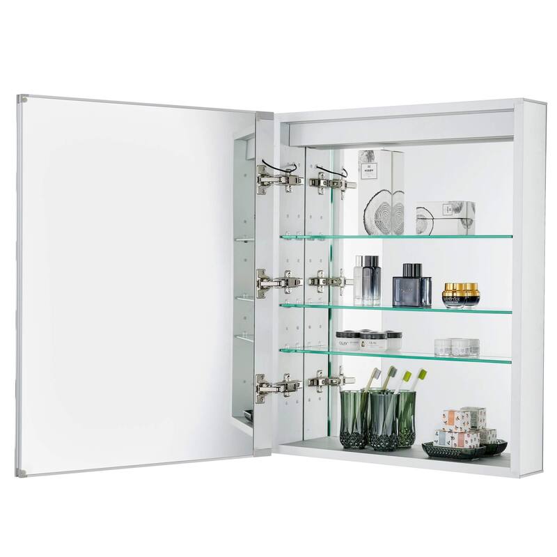 Bathroom Medicine Cabinet, Aluminum, Recessed/Surface Mount, Mirrored Interior w/LED