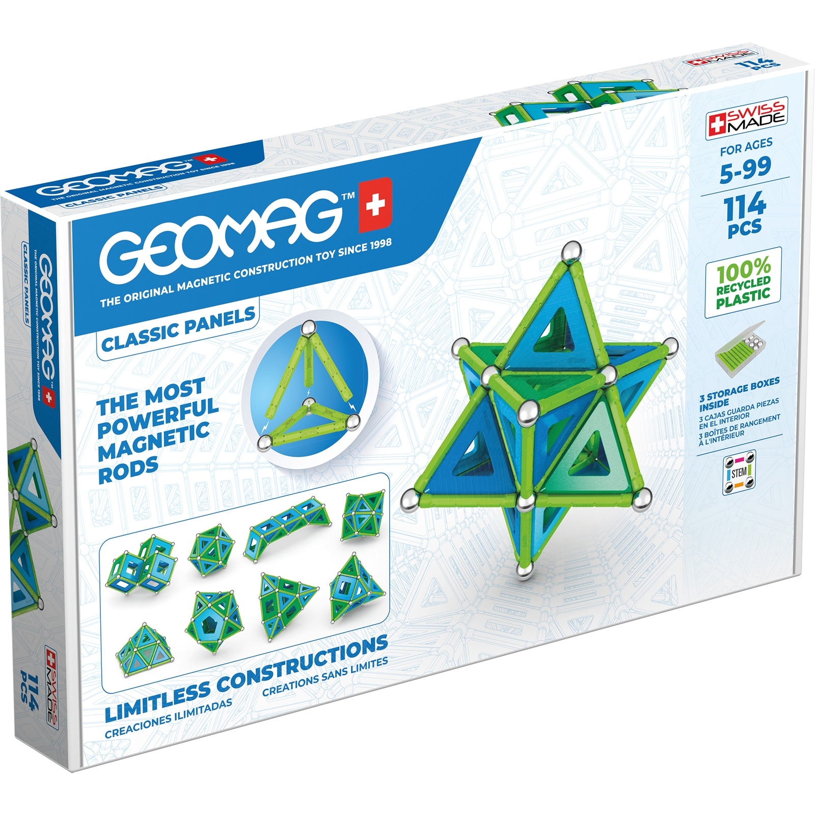 Geomag Classic Panels Magnetic Building Set, Green Line Color, 114