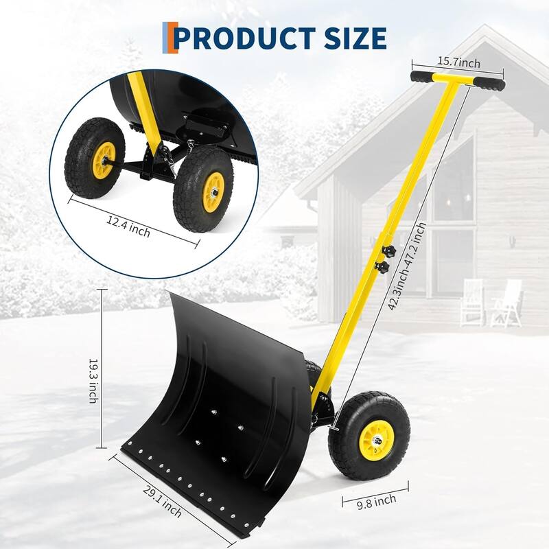 29.1W x 19.3H Snow Shovel with Wheels - 29.1W x 19.3H