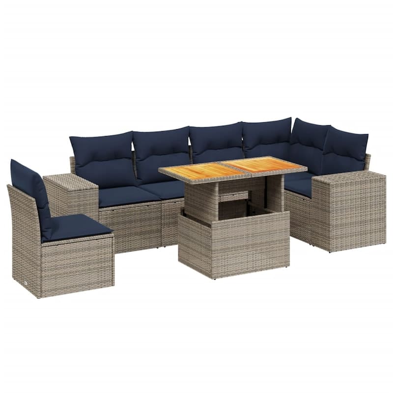vidaXL Patio Sofa Set with Cushions Outdoor Furniture 7 Piece Poly Rattan - 24.4 x 24.4 x 27.2