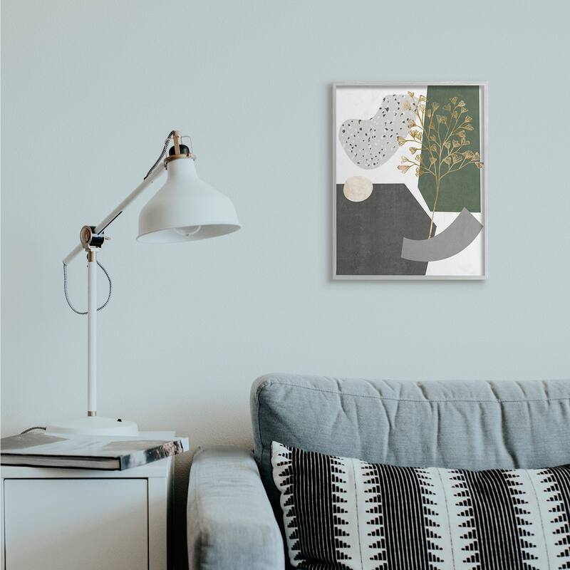 Stupell Abstract Shapes with Golden Floral Detail Framed Wall Art