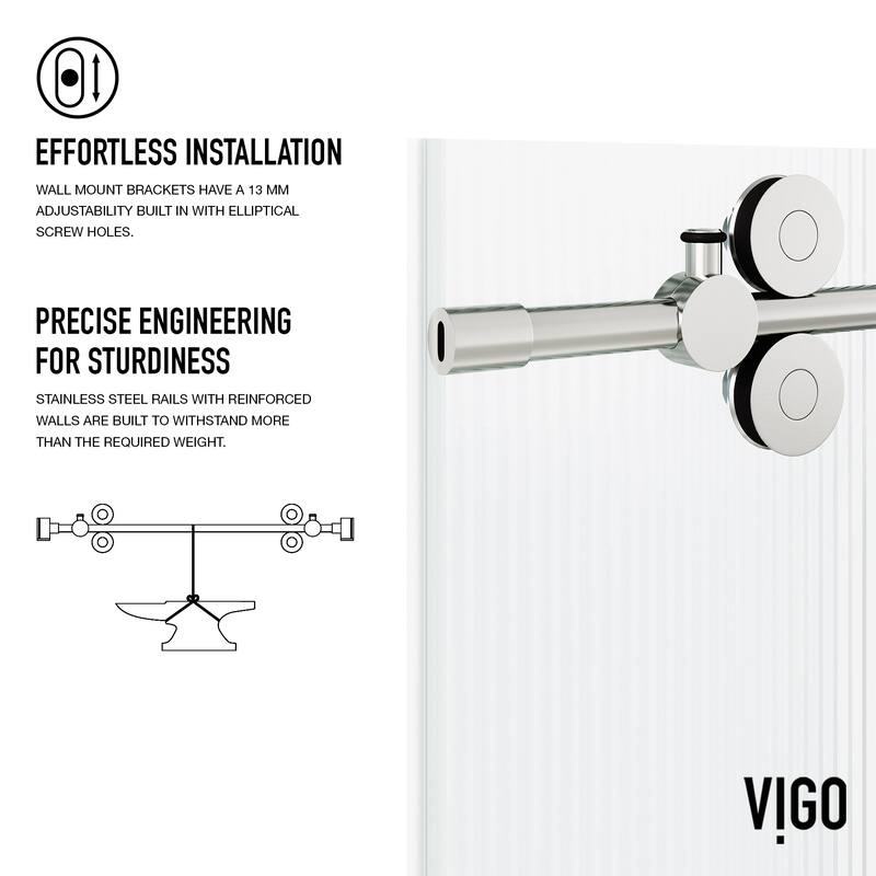 VIGO Elan 68" to 72" W x 74" H Frameless Sliding Shower Door