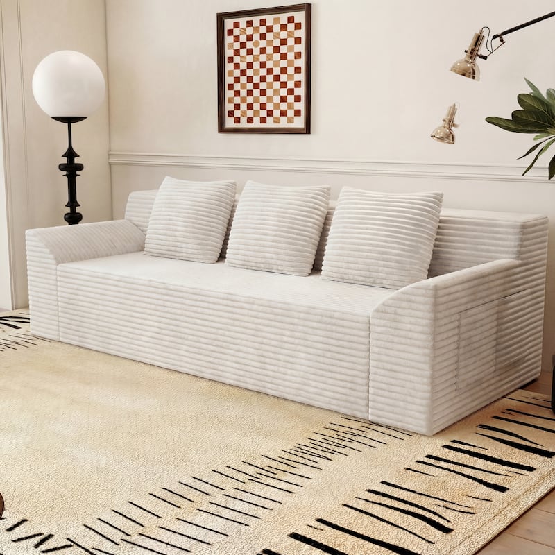 71" 3-Seater Corduroy Sofa with Deep Seat Design, Ready-to-Use for Living Room, Bedroom & Office
