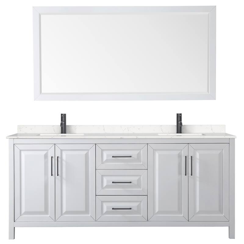Daria 80 Inch Double Vanity, Cultured Marble Top, 70 Inch Mirror