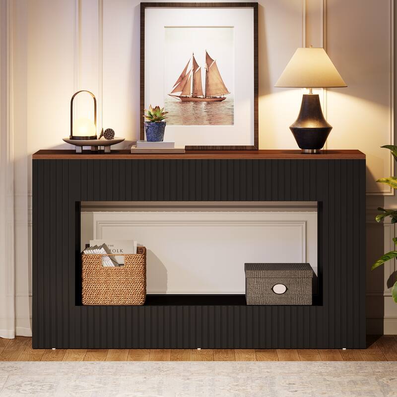 55-Inch Modern Console Table with Storage, 2-Tier Narrow Long Sofa Table Behind Couch Table for Entryway