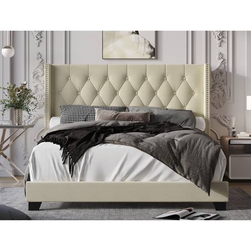 Brady Upholstered Tufted Wingback Panel Bed