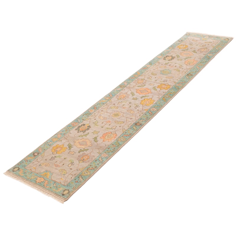 ECARPETGALLERY Hand-knotted Modern Oushak Light Grey Wool Rug - 2'5 x 11'11