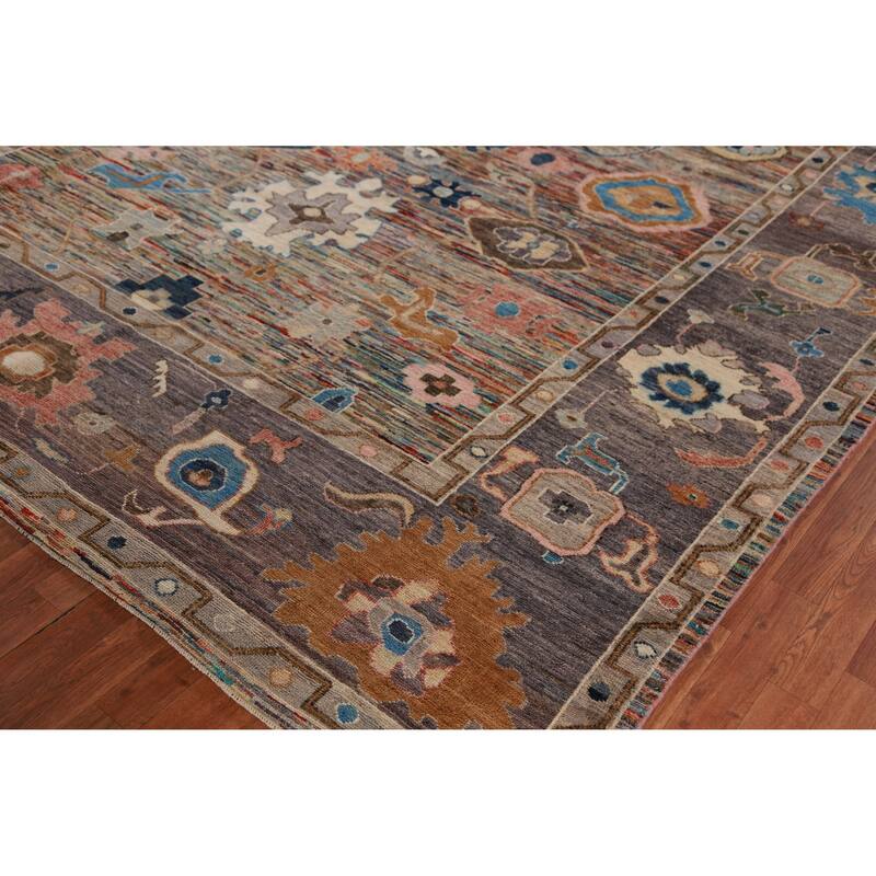 Hand Knotted Oriental 100% Wool Carpet Transitional Floral Multi-Colored Oushak Area Rug - 11' 5'' X 8' 10''