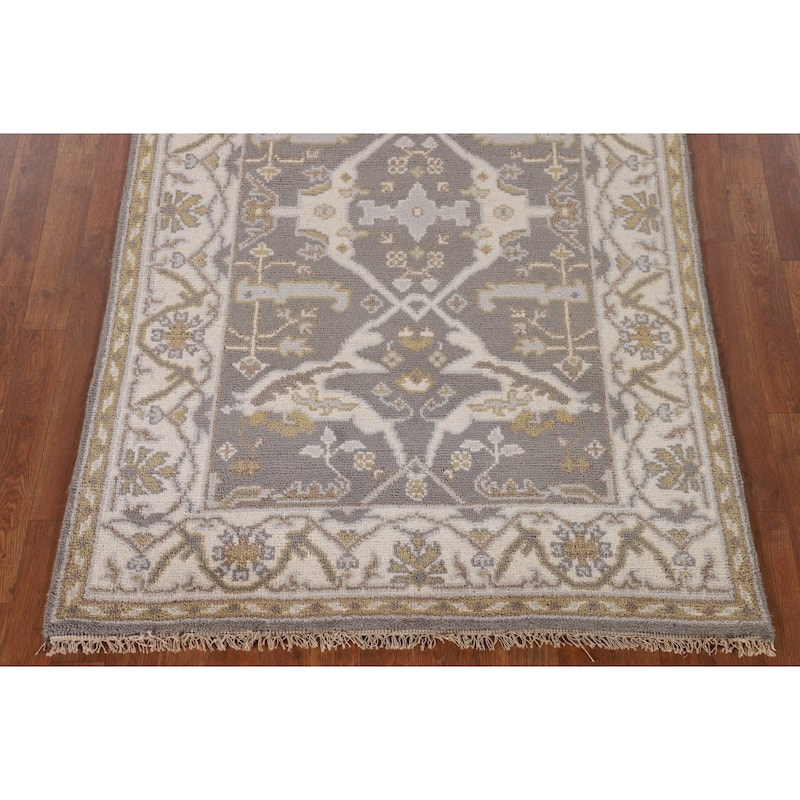 Transitional Green Oushak Oriental Area Rug Handmade Wool Carpet - 3'11"x 5'11"