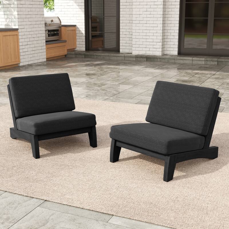 Beach-Style Outdoor Teak Club Chair Set Loveseate with Plush All-Weather Cushions