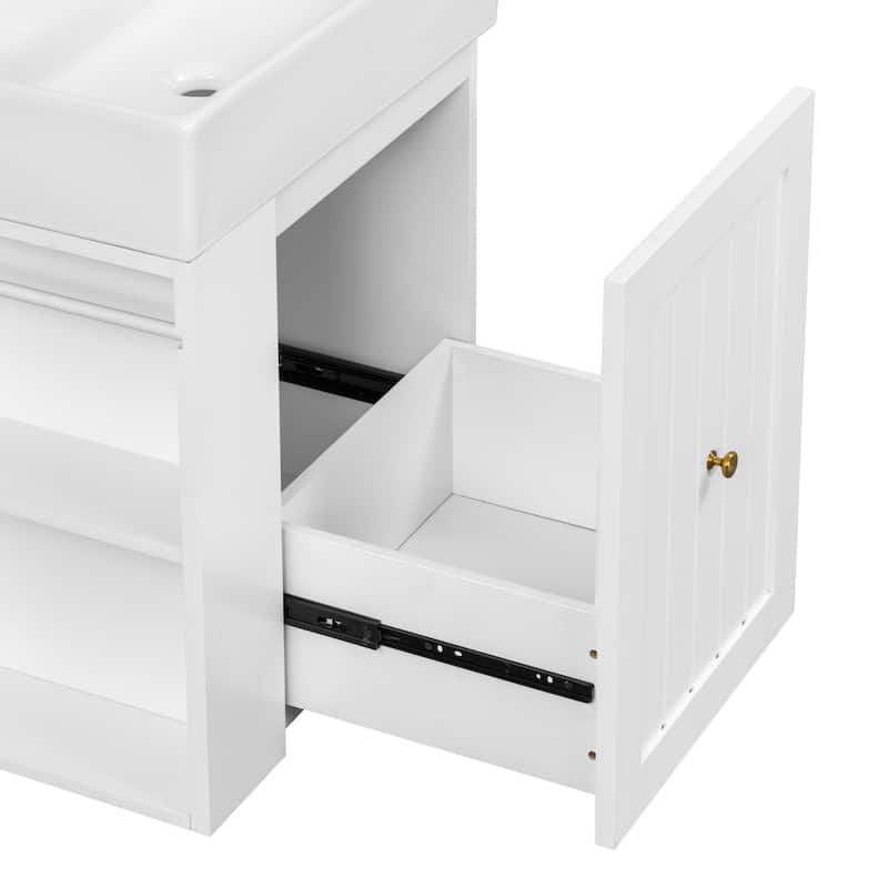 GDF Studio - Lizzar Modern Solid Wood + MDF 20-Inch Bathroom Vanity with Ceramic and Side Shelf