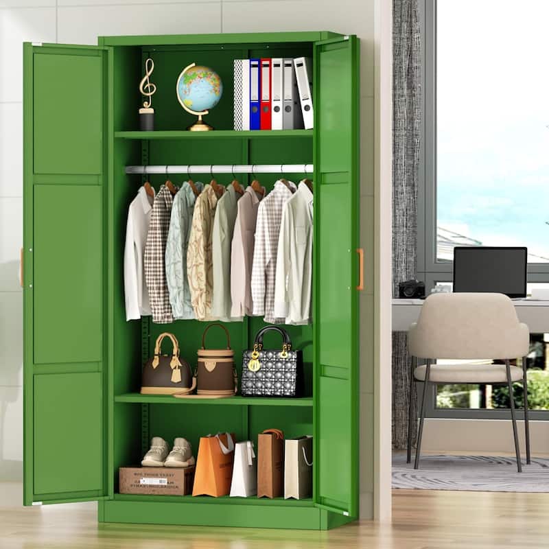 Modern Metal Lockable Wardrobe Armoire Storage Cabinet