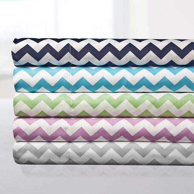 Sweet Home Collection 4 Piece Chevron Printed Sheet Set, Double Brushed Microfiber