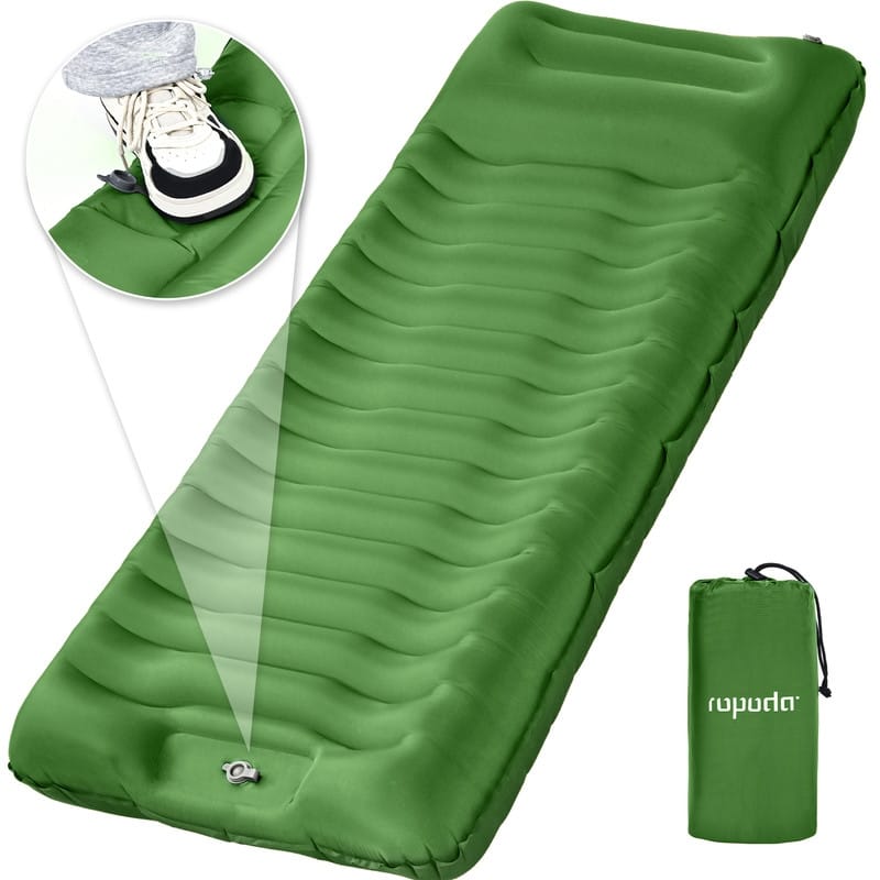 Camping Inflatable Sleeping Pad With Pillow Foot Pump & Carry Bag - 6"