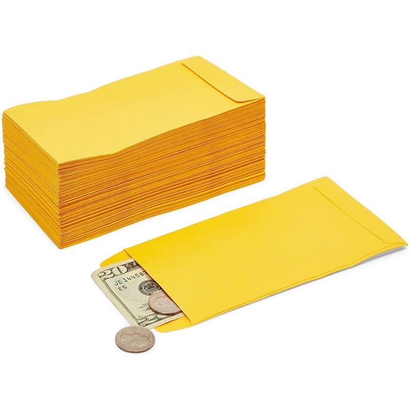 Paper Junkie 100 Pack Money Envelopes for Cash, Payroll, Saving, Currency, Yellow, 3.5x6.5"