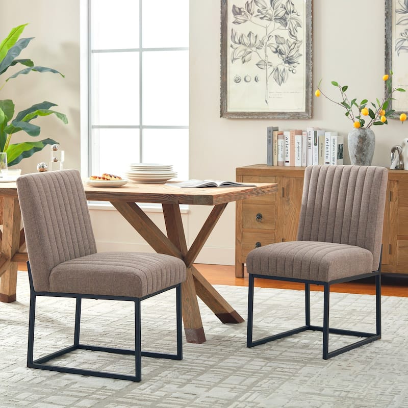 Mid Century Modern Dining Chair with Black Metal Legs - Set of 2 - Brown