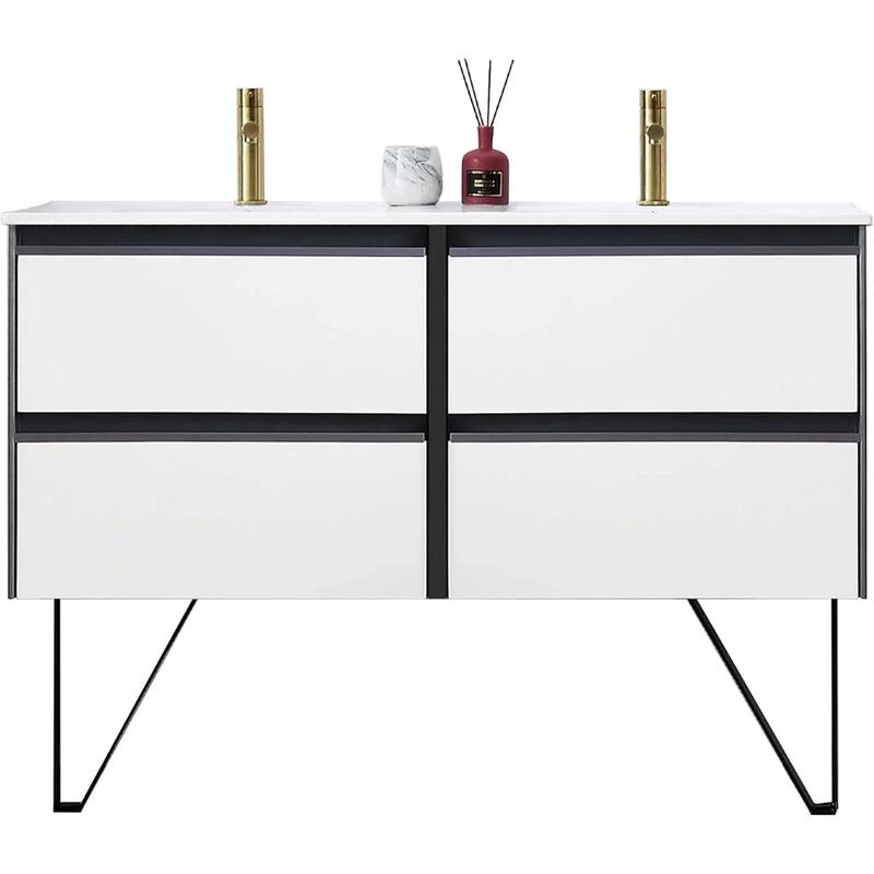 Blossom Glossy White & Grey Wall-Mounted Bathroom Vanity with Sink Set - 48 Inches