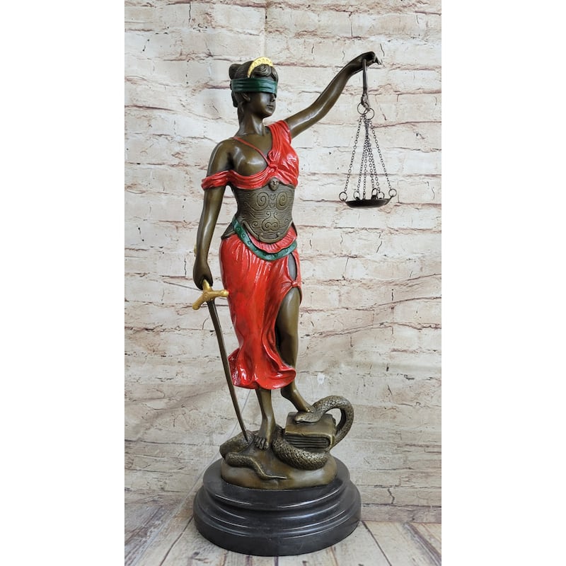 Bronze Scale Justice Blind Justice Sculpture Statue Clical Figurine 18 Inches Red