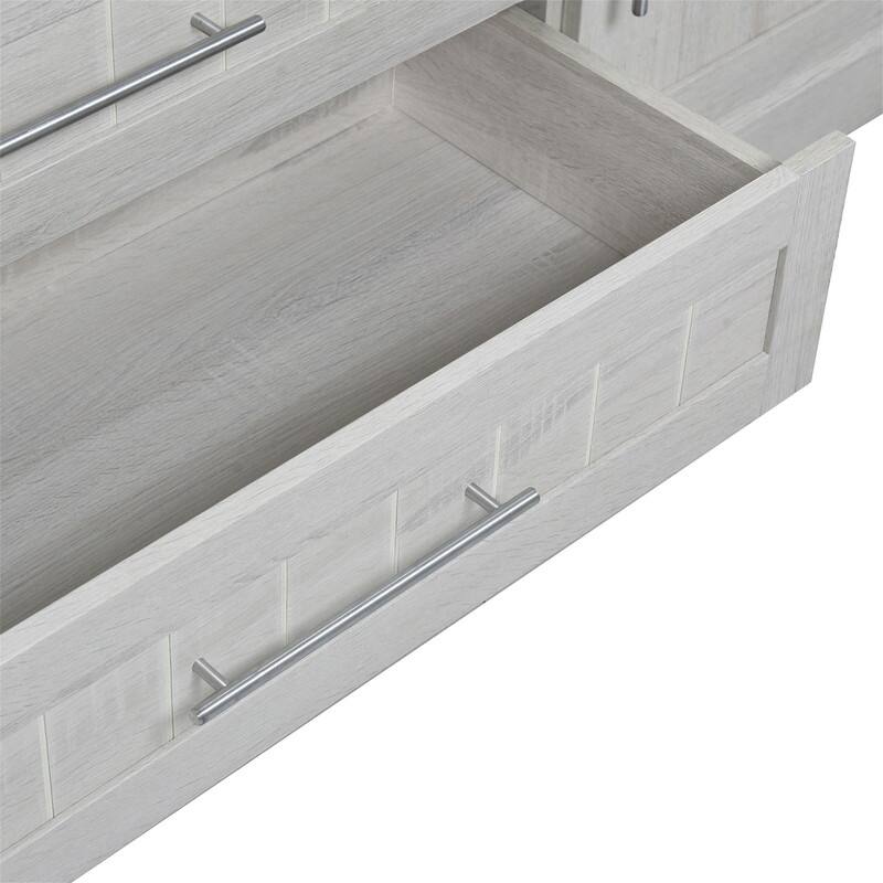 4 Door Wardrobe Bedroom Closet with 3 Storage Drawers, Solid Wood Armoire Clothes Organizer with Hanging Rods & Storage Shelves