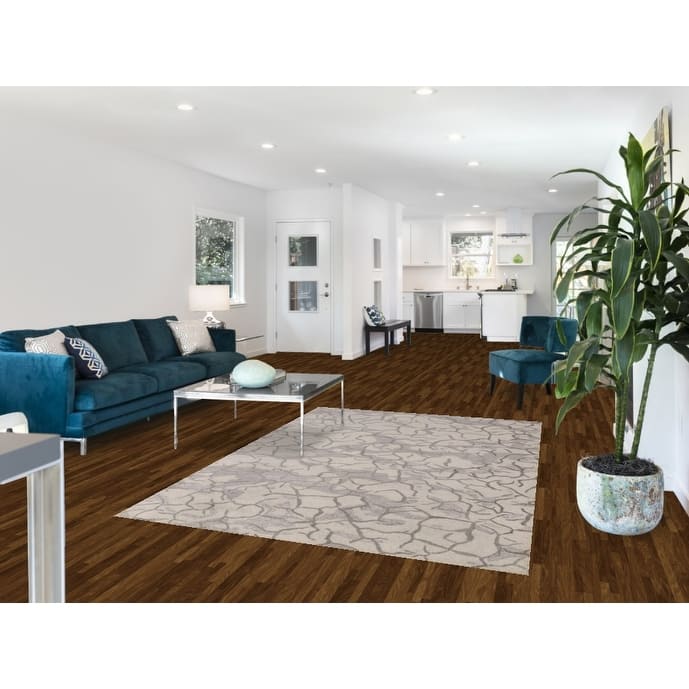 Abstract Modern Indian Area Rug Handmade Beige Wool Carpet - 5'3" x 7'7"