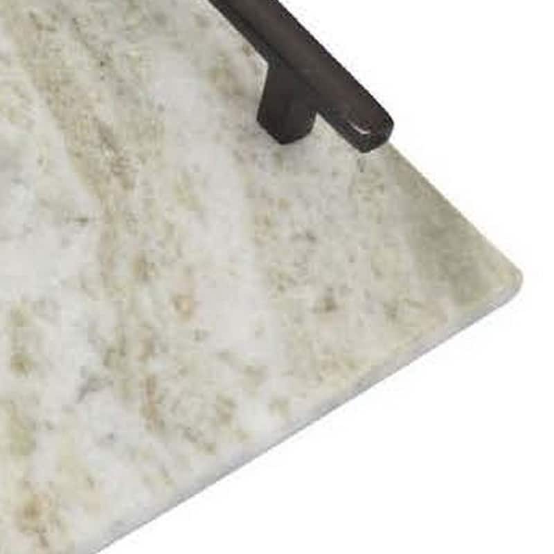 Entro Tray Set of 2, Rectangular Shape, 2 Gold Handles, White Finish Marble