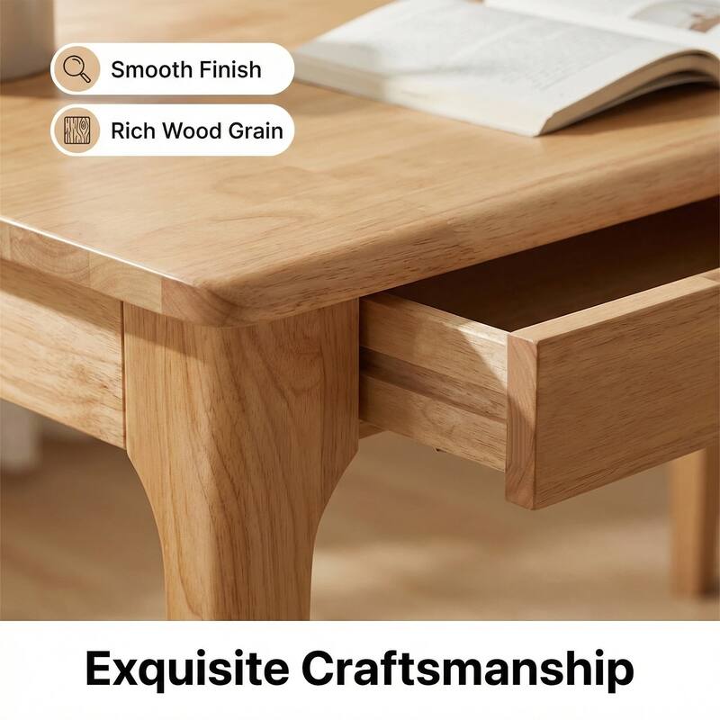 Solid Wood Desk with Drawers, Standing Desk with Smooth Edges, Home Office Desk for Small Spaces, for Bedroom, Living Room