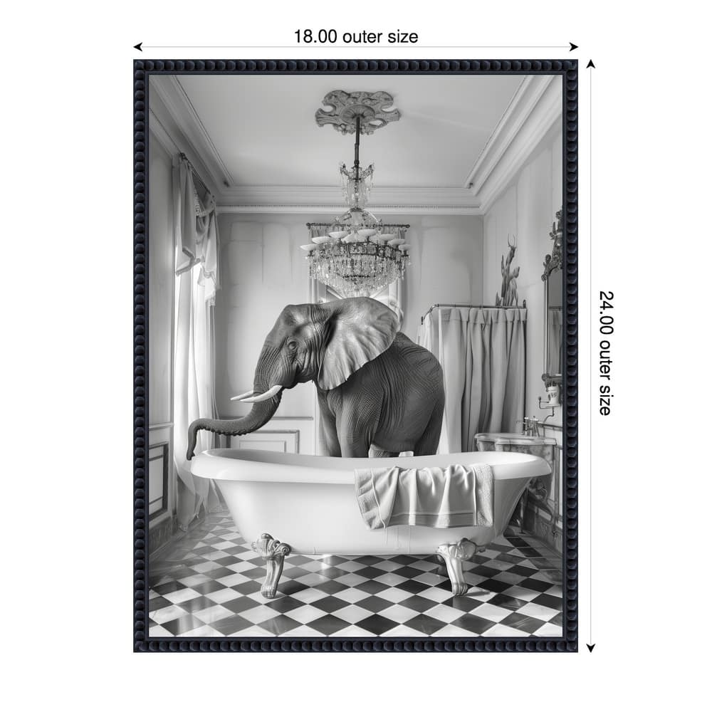 A Bathroom Occupied Elephant by Niky Rahner Framed Canvas Wall Art