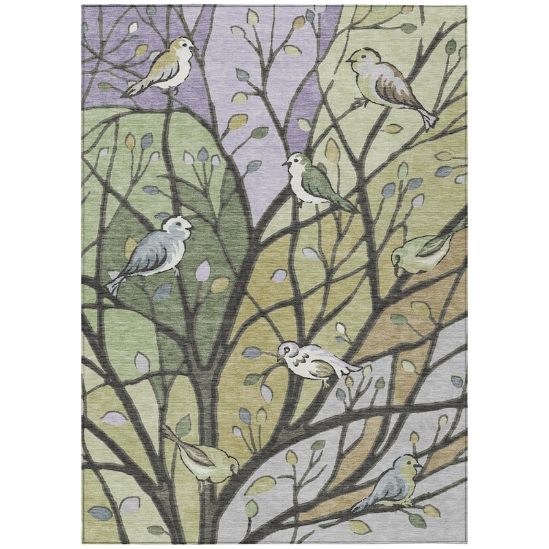 Machine Washable Indoor/ Outdoor Bird Mosaic Chantille Rug
