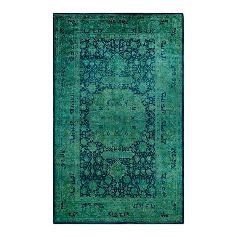 Overton Handknotted Wool Vintage Inspired Contemporary Overdyed Blue Area Rug - 14' 10" x 9' 3"