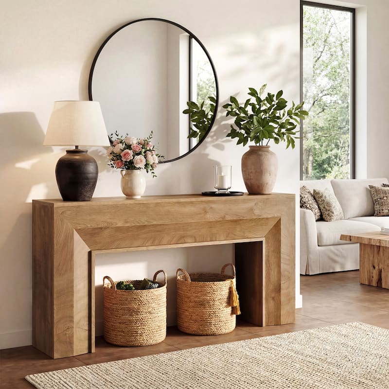 63" Long Wooden Console Table, Narrow Sofa Tables Behind Couch - 11.81" D x 62.99" W x 33.46" H