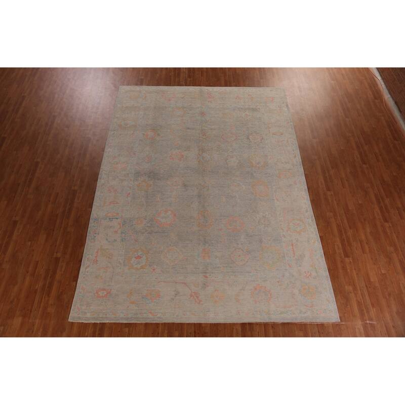 Hand Knotted Oriental 100% Wool Carpet Transitional All-Over Greys & Charcoal Oushak Area Rug - 13' 2'' X 9' 8''