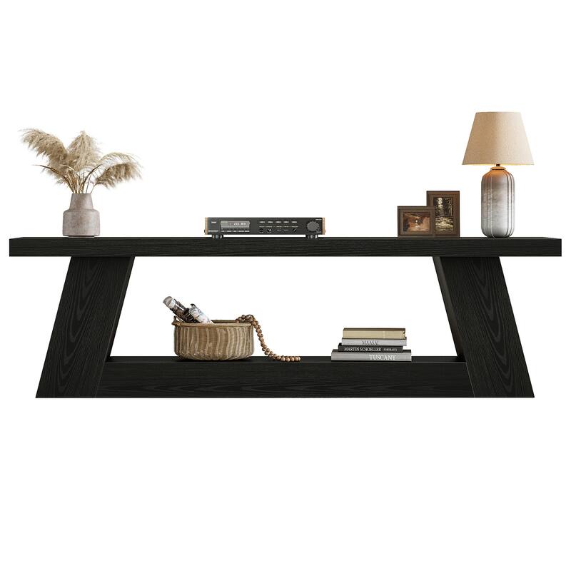 Extra Long TV Stand for TVs, Wooden Media Console with Storage Shelves, Entertainment Center for Living Room, Bedroom