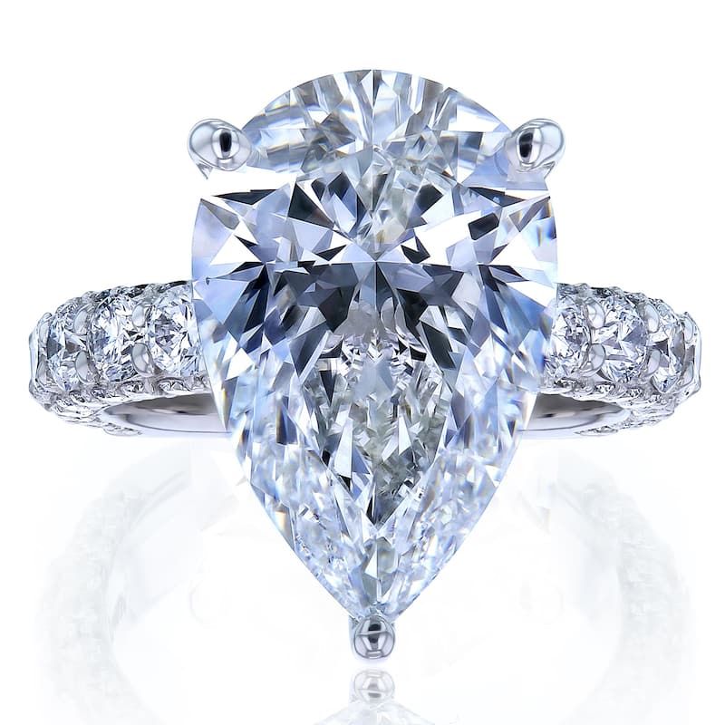 Kobelli 8 Carat Lab Grown Diamond Certified 14k Solid Gold Bold Pear-cut Micro Pavé Beckham Engagement Ring (EF/VS) - White - 8.5