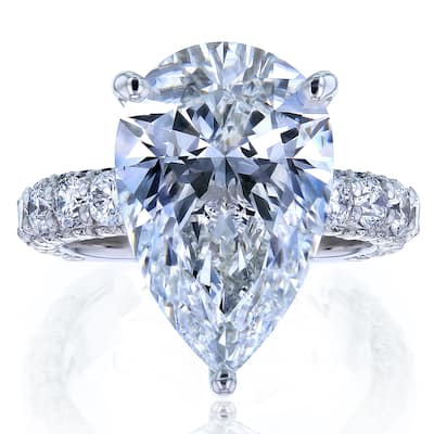 Kobelli 8 Carat Lab Grown Diamond Certified 14k Solid Gold Bold Pear-cut Micro Pavé Beckham Engagement Ring (EF/VS)