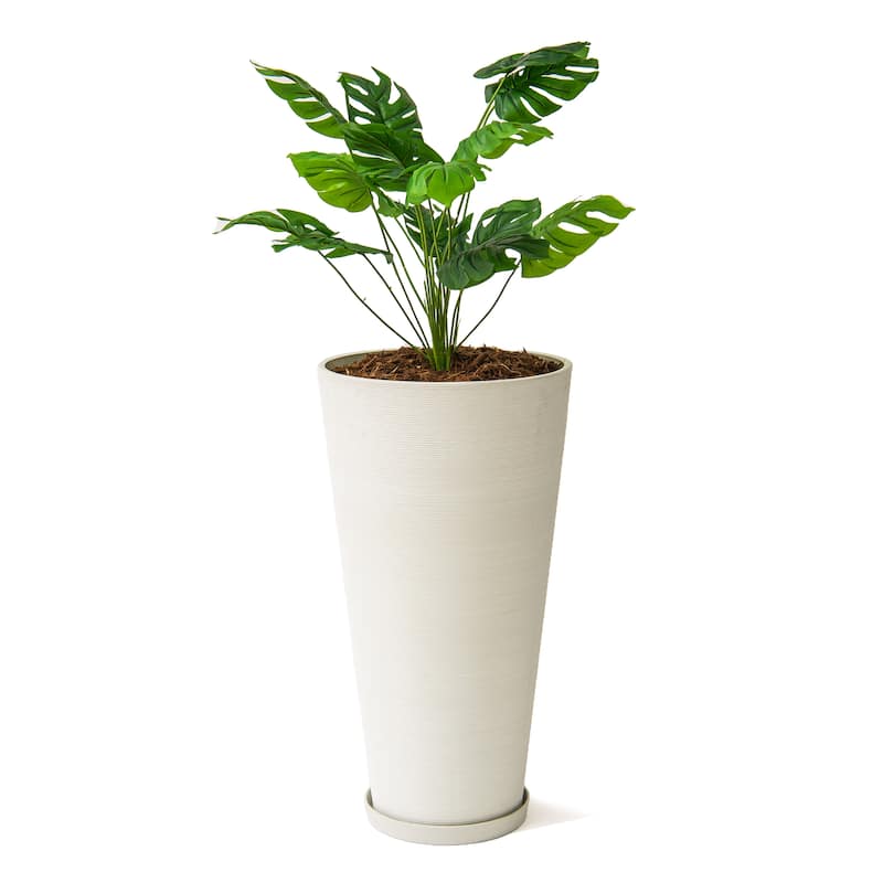 XBrand Modern 28-Inch Tall Round Planter, Modern Tapered, Indoor & Outdoor Planter - 1 x 28"H - White